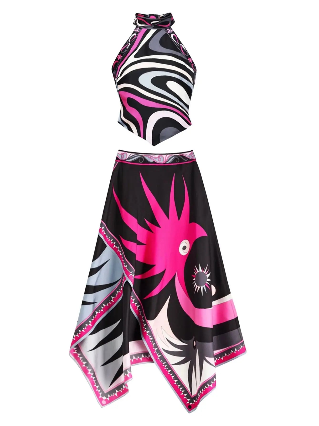 Milano Asymmetrical Satin Skirt Set