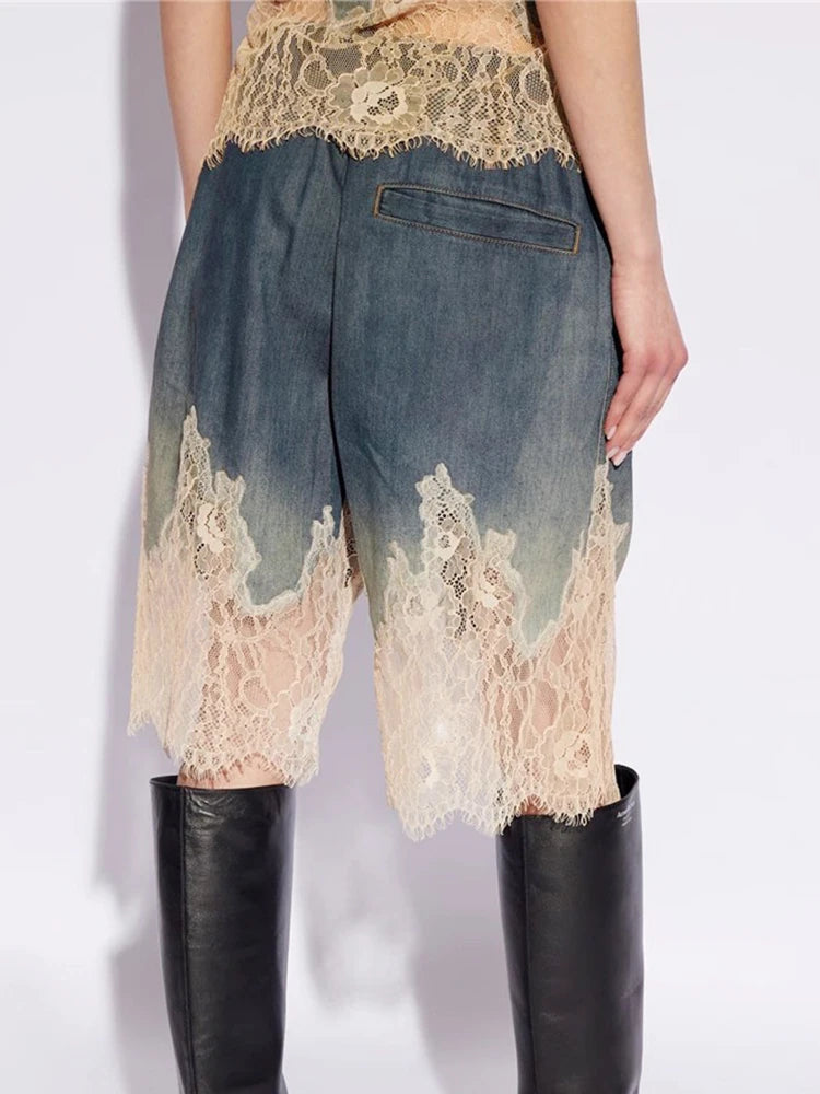 Lace Denim Two Piece Set