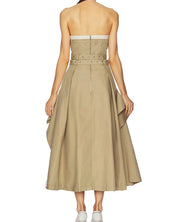 Khaki Trench Midi Dress