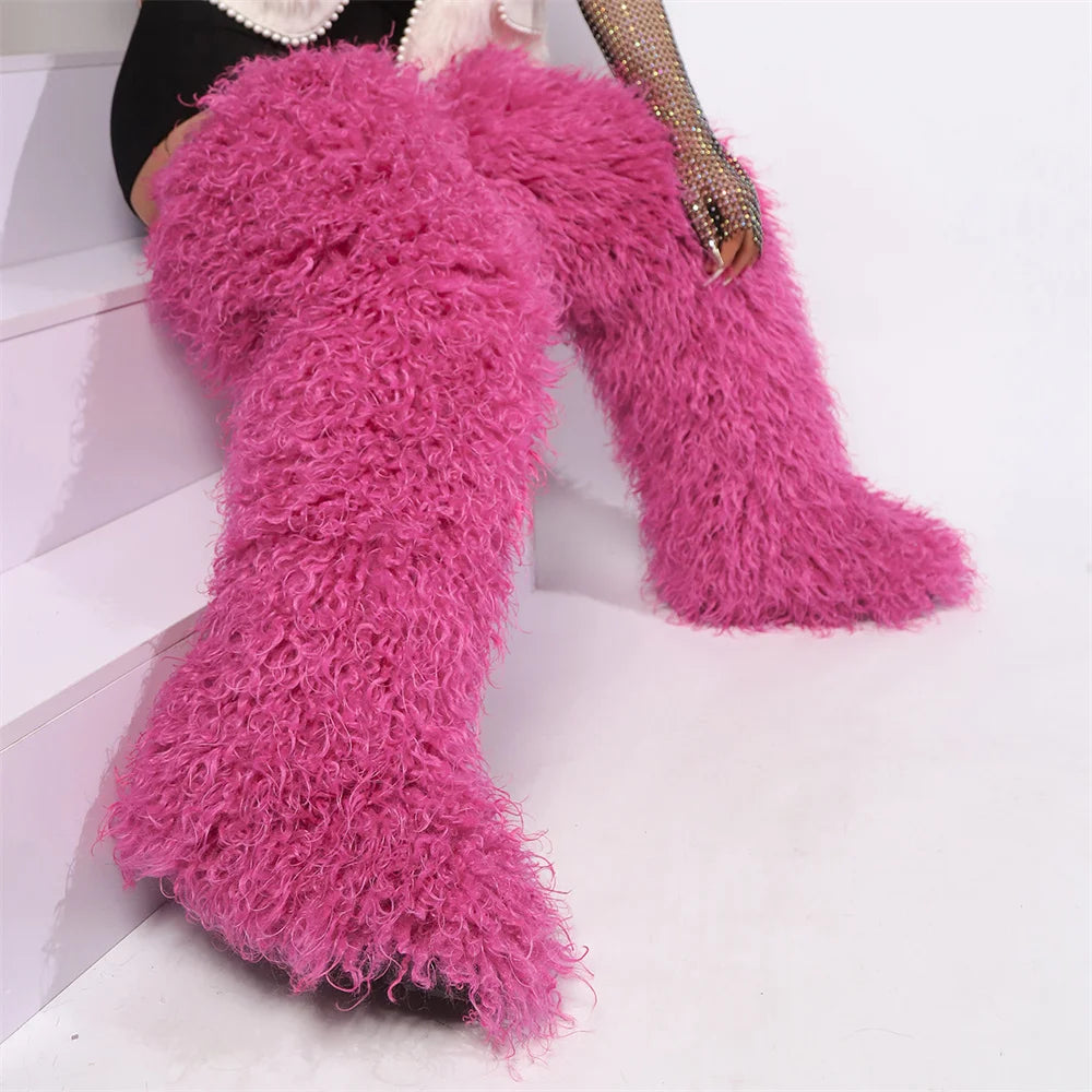 Mongolian Fur Thigh High Boots