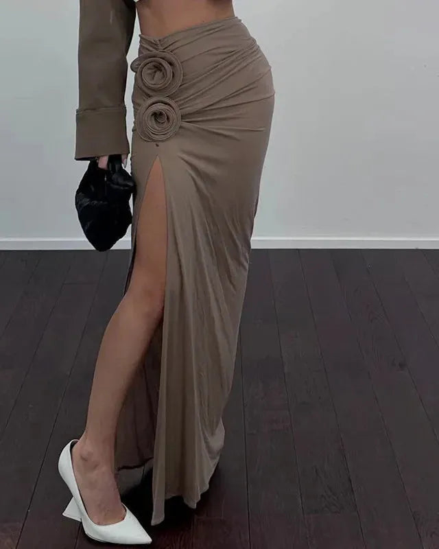 Rose Ruched Maxi Skirt