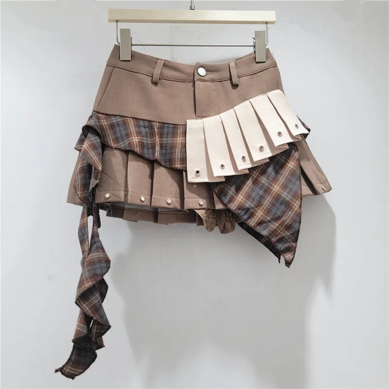 Plad Pleated Skirt