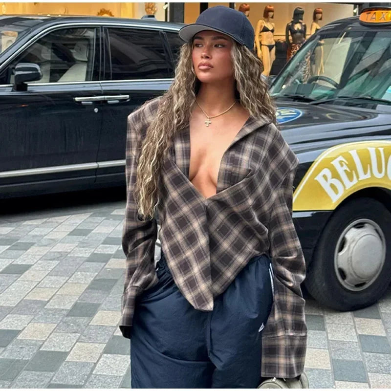 Plaid Low Collar Top