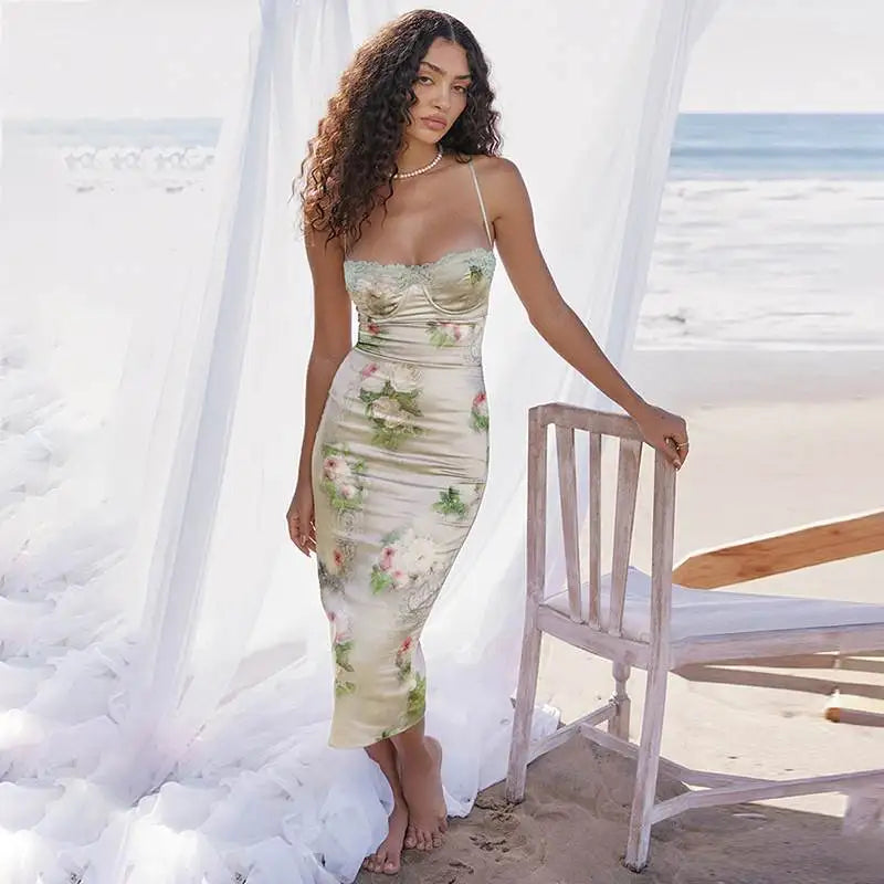 Sage Floral Midi Dress