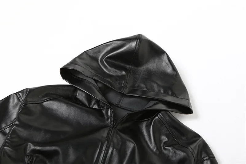 Faux Leather Cropped Bomber Jacket