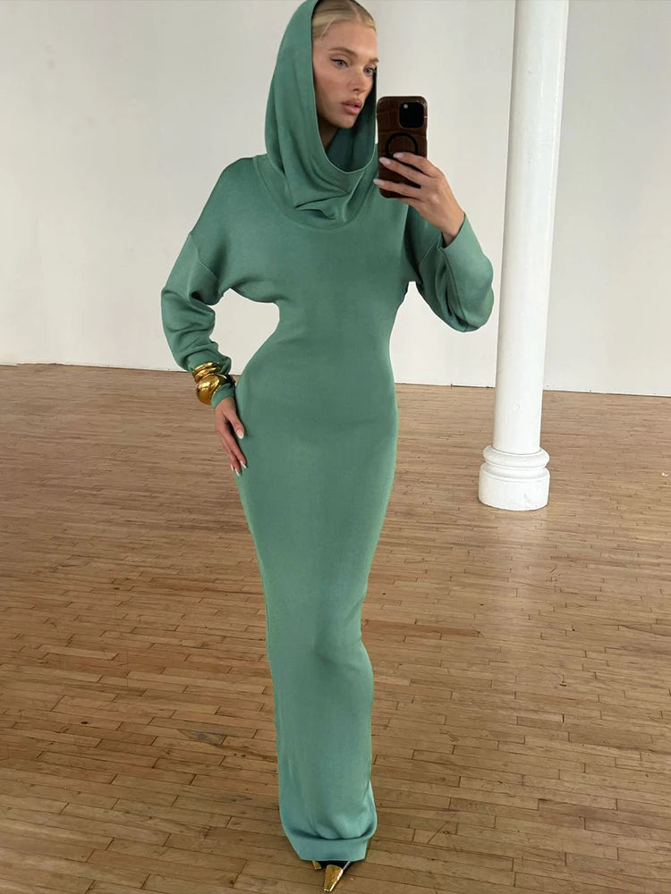 Aqua Hooded Maxi Dress