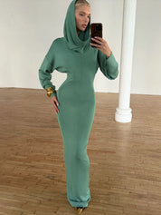 Aqua Hooded Maxi Dress