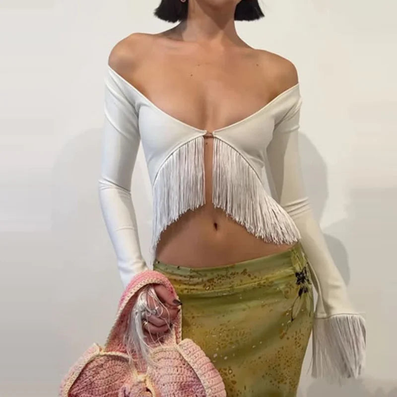 Off Shoulder Fringe Top