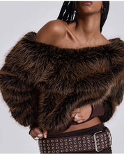 Chic Faux Fur Off Shoulder Top