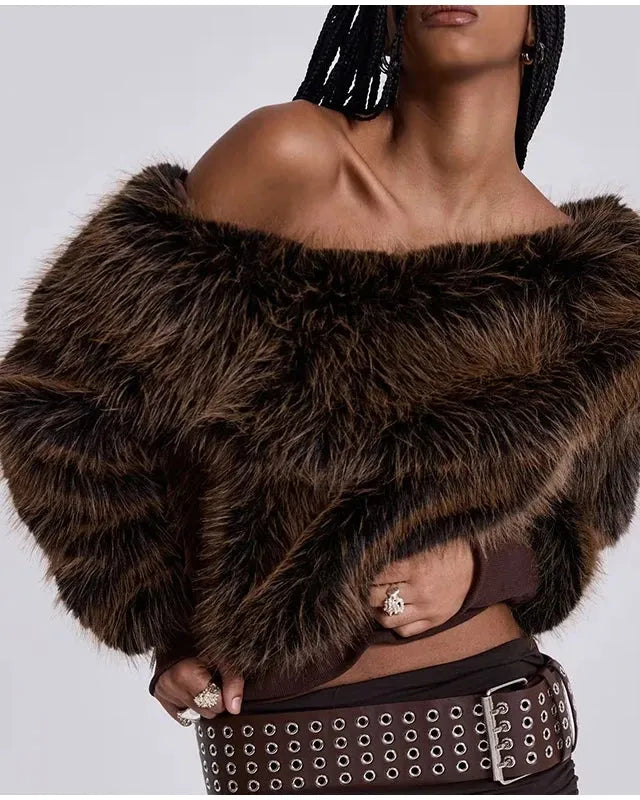 Chic Faux Fur Off Shoulder Top