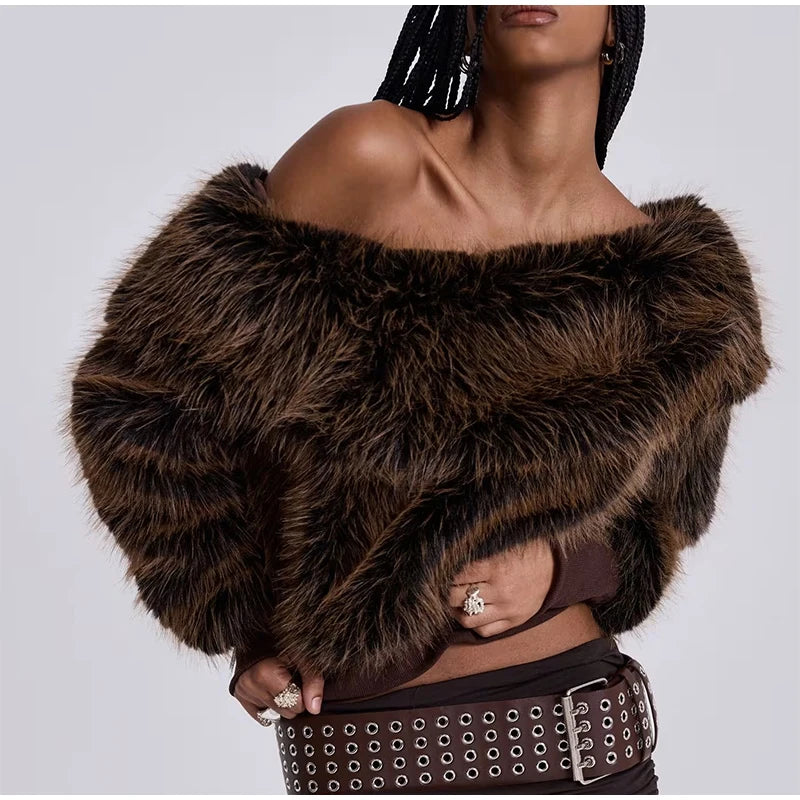 Chic Faux Fur Off Shoulder Top