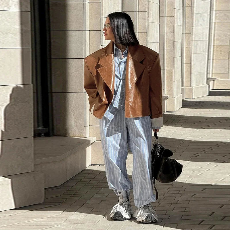 Oversized Faux Leather Cropped Jacket