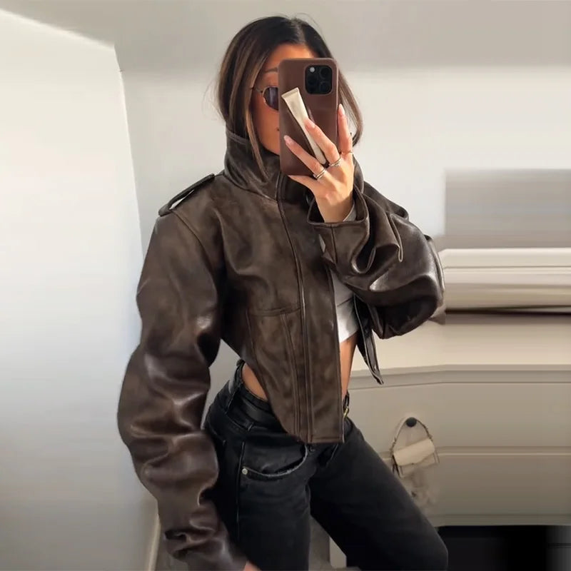 Vintage Cropped Faux Leather Jacket