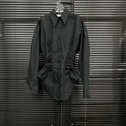 White Collar Drawstring Top