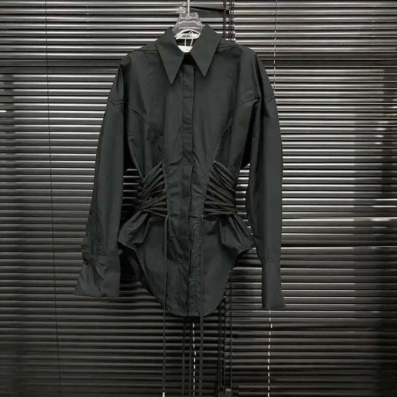 White Collar Drawstring Top