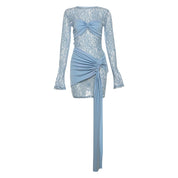 Baby Blue Lace Tassel Mini Dress