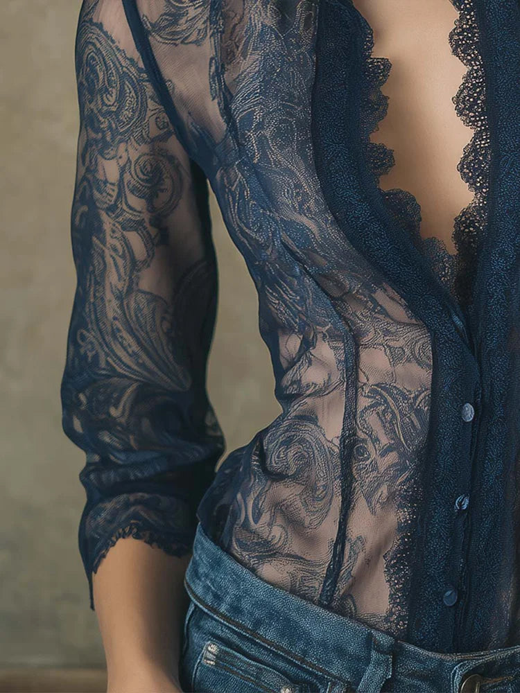 Navy Lace Top