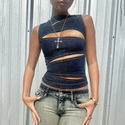Denim Cut Out Top