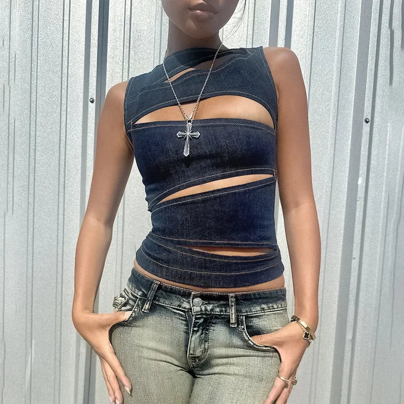 Denim Cut Out Top
