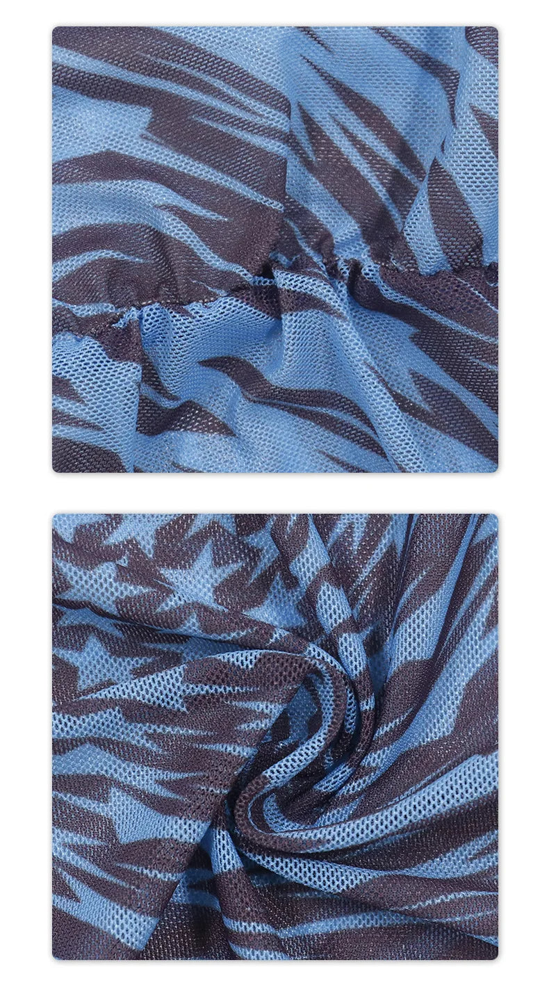 Blue Swirl Mesh Maxi Dress