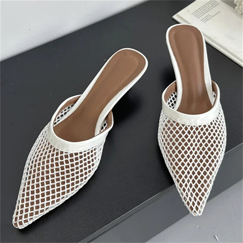 Carrie Pointed Mesh Slip On Mules