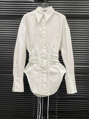 White Collar Drawstring Top