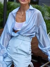 Sheer Summer Button Down Blouse