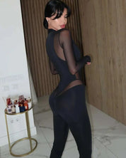 Black Mesh Patchwork Jumpsuit