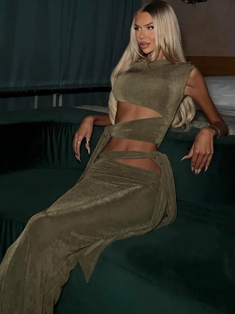 Olive Maxi Skirt Set