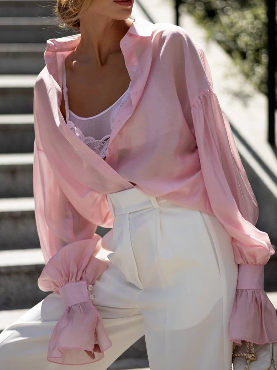 Sheer Summer Button Down Blouse