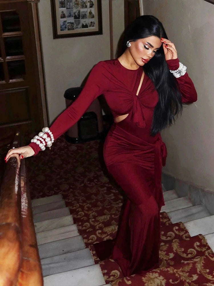 Lace-Up Tassels Maxi Dress