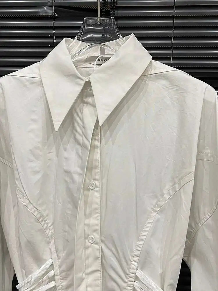 White Collar Drawstring Top