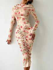 Rose Ruched Midi Dress