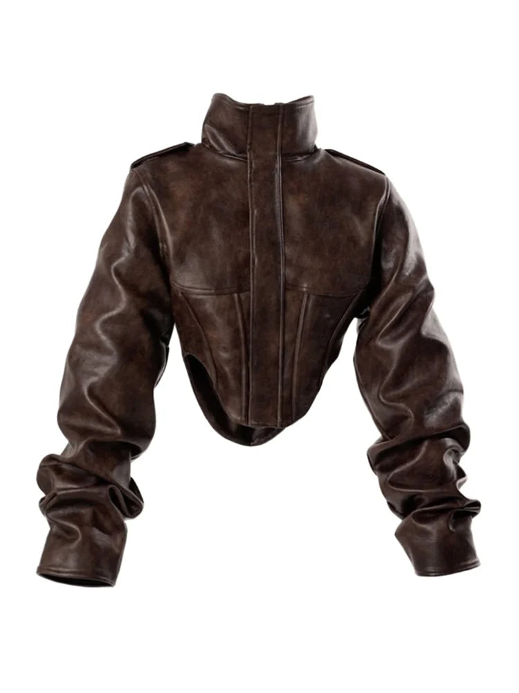 Vintage Cropped Faux Leather Jacket