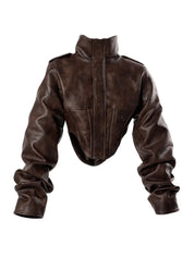 Vintage Cropped Faux Leather Jacket
