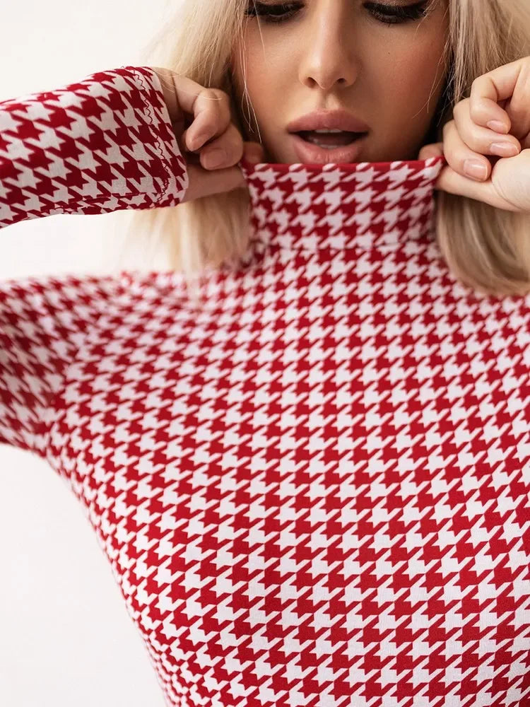 Red Houndstooth Bodysuit