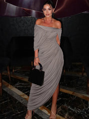 Ruched Off Shoulder Maxi Dress