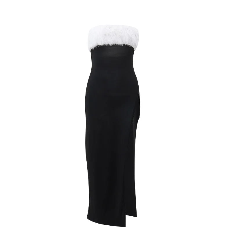 High Split Faux Fur Tube Dress