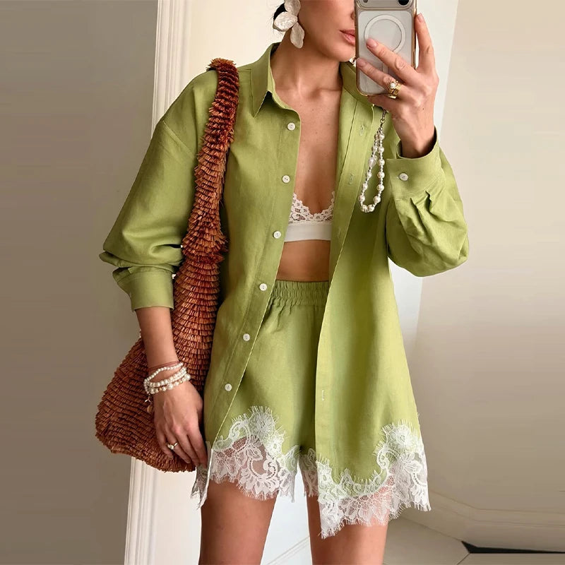 Lace Embroidered Short Set