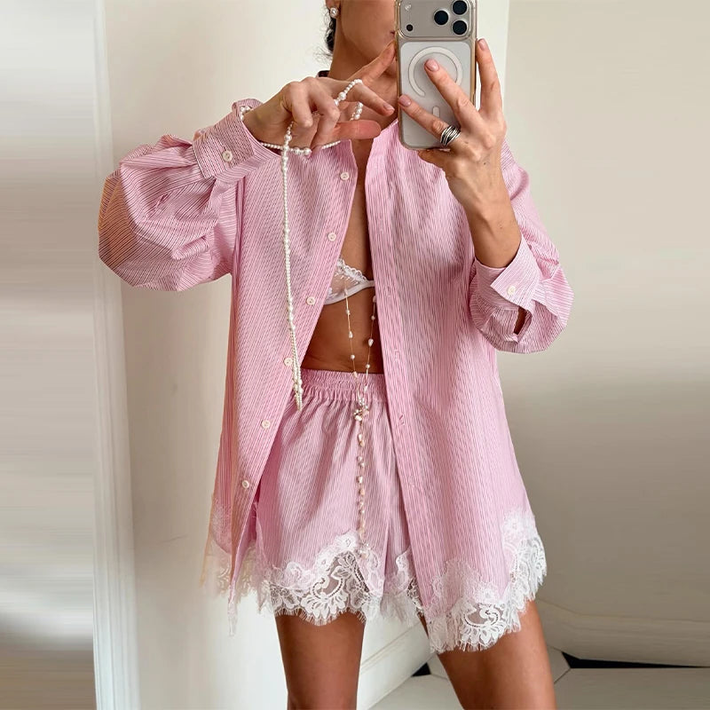 Lace Embroidered Short Set