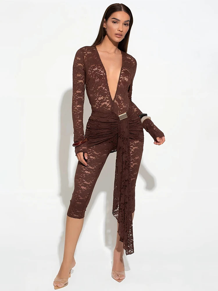 Coffee Lace Capri Romper