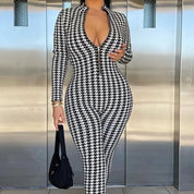 Houndstooth Zip Up Jumpsuit