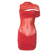 Red Off Shoulder Mesh Dress