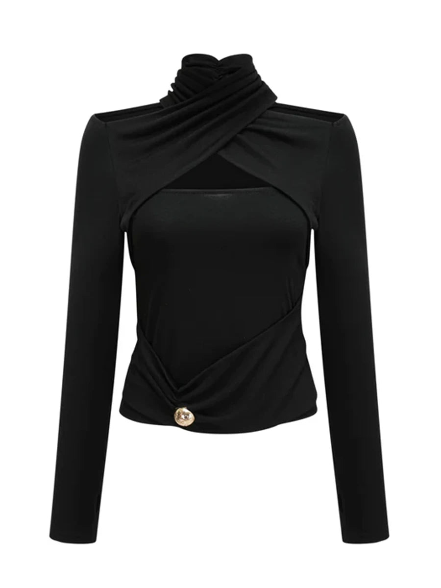 Criss Cross High Neck Knit Top