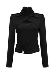 Criss Cross High Neck Knit Top