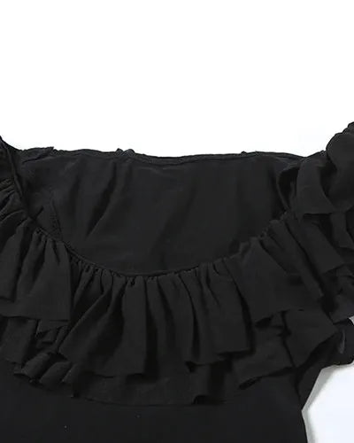 Black Sheer Mesh Frilly Tank