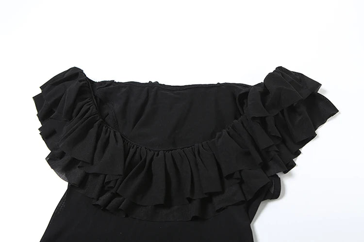 Black Sheer Mesh Frilly Tank