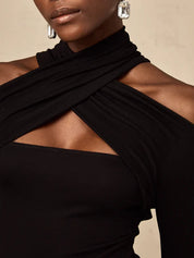 Criss Cross High Neck Knit Top