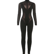 Black Mesh Patchwork Jumpsuit