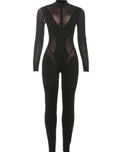 Black Mesh Patchwork Jumpsuit